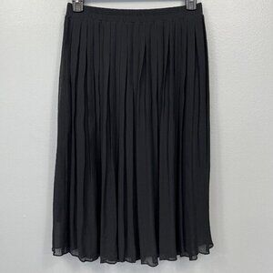Ichi Pleated Skirt Womens Medium Black Pull On A-Line Midi‎ Sheer Lined